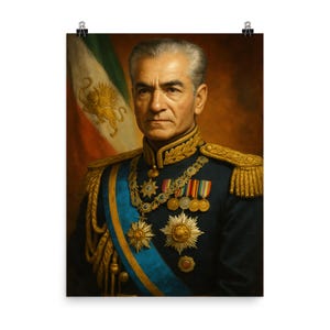 Pôster vintage de Mohammad Reza Pahlavi - Decoração de parede histórica | Retrato exclusivo do Xá do Irã para casa ou escritório