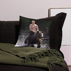 Putin Pillow - Vladimir Putin Riding a Bear - Funny Home Decor Cushion Gift