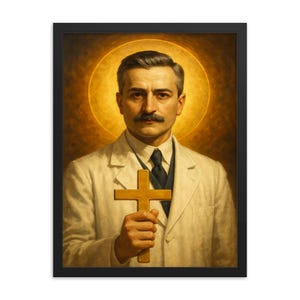 Giuseppe Moscati Framed Print: Catholic Saint Doctor, Handmade Wood Frame