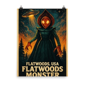 Flatwoods Monster Poster Print Vintage UFO Art Wall Decor | Unique Cryptid Illustration | Flatwoods USA Wall Art