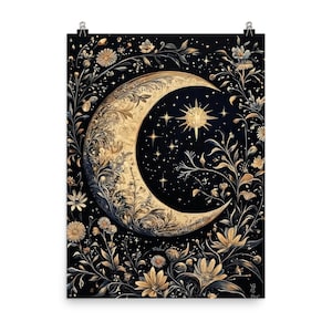 William Morris Moon & Stars Poster Print - Vintage Celestial Wall Art Decor for Home - Artistic Gift Display