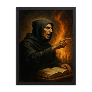 Stampa incorniciata di Girolamo Savonarola: Ritratto artistico rinascimentale, cornice in legno Samba
