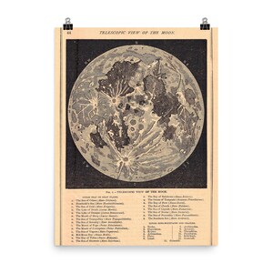 affiche vintage carte lunaire - Art mural télescopique avec vue sur la lune | Décoration d'astronomie rétro | Cadeau unique pour les amoureux de l'espace
