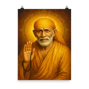 Sai Baba of Shirdi Wall Art - Spiritual Poster Print, Unique Home Decor, Vibrant Colors, Blessings for Meditation Space