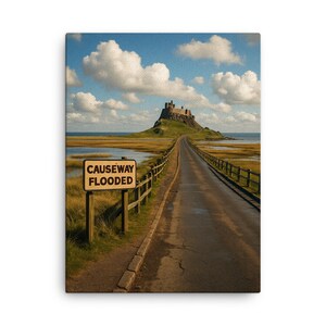 Lindisfarne Holy Island Causeway Canvas Print: Coastal England Wall Art