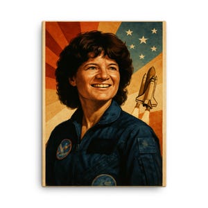 Sally Ride Canvas Wall Art – Iconic NASA Astronaut Portrait, Inspirational Space Decor, Unique Science Gift