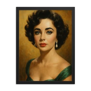 Elizabeth Taylor Framed Wall Art Print – Glamorous Hollywood Icon Portrait, Vintage Movie Star Home Decor, Elegant Celebrity Gift