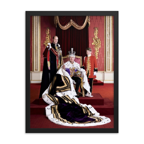 King Charles III, Prince of Wales (Prince Willam) and Prince George Coronation Portrait Framed Print