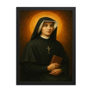 St Faustina Kowalska Framed Print – Divine Mercy Catholic Wall Art, Sacred Polish Saint Decor, Inspirational Religious Gift for Home