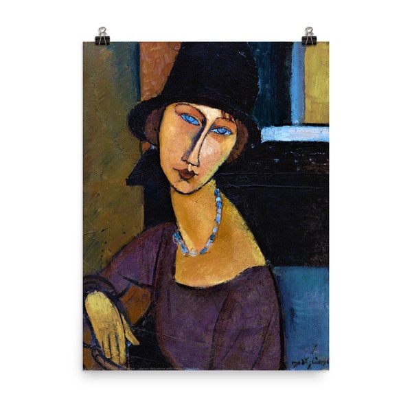 Jeanne Hebuterne with Hat and Necklace by Amedeo Modigliani Poster Print