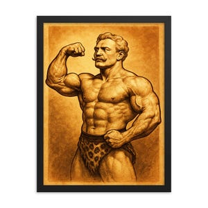 Eugen Sandow Framed Vintage Strongman Wall Art – Historic Muscle Icon Print, Unique Gift for Fitness Lovers, Home Gym Decor
