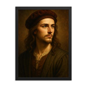 Young Leonardo da Vinci Framed Print – Renaissance Wall Art, Unique Classical Portrait, Art Lover Gift, Elegant Home Decor, Museum-Quality