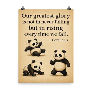 Niezdarna Panda Sztuka Ścienna: Inspirujący Cytat Plakat Wydruku | Motywacyjny Wystrój do Pokoju Dziecięcego i Przedszkola | Rise After Falling