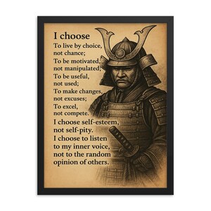 Samurai Motivational Framed Art Print: Japanese Warrior Decor