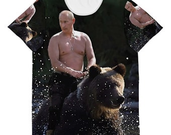 Putin Shirt - Vladimir Putin Lustiges Riding a Bear T Shirt - Unikat All Over Print