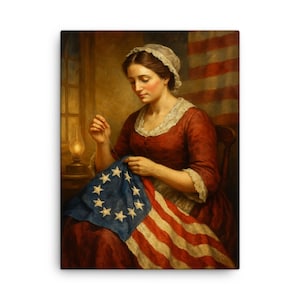 Betsy Ross Canvas Print Patriotic Wall Art – Historic American Flag Decor, Revolutionary War Home Accent