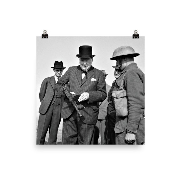 Winston Churchill holding a Tommy Gun Poster Print