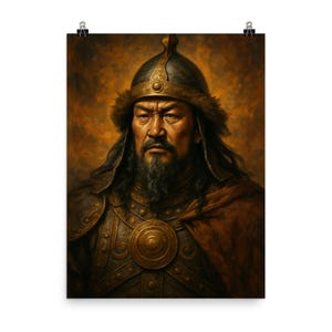 Arte mural histórico de Gengis Kan / Impresión de póster única de inspiración antigua / Decoración llamativa para entusiastas de la historia