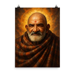 Epic Neem Karoli Baba Poster Print - Spiritual Guru Wall Art, Vibrant Meditation Decor for Peaceful Homes