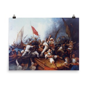 Art naval historique : « Decatur embarquant sur la canonnière tripolitaine » 1878, impression d'affiche - Déco murale maritime vintage