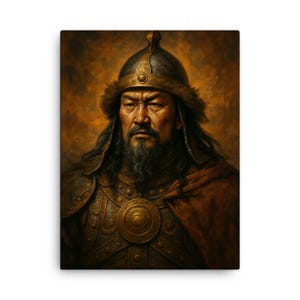 Lienzo decorativo de Gengis Kan: retrato histórico de un guerrero mongol, decoración atrevida para el hogar, regalo único para amantes de la historia.