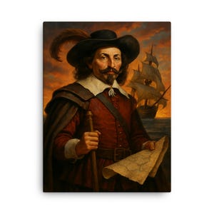 Impresión en lienzo del retrato de Samuel de Champlain: un navegante francés histórico, arte mural, regalo de decoración vintage
