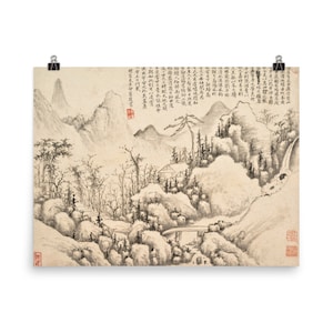 Mountain Retreat, leaf from Album for Zhou Lianggong by Shi Lin Poster Print