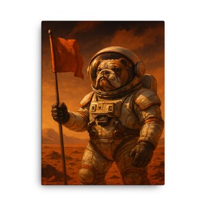 Bulldog Astronaut Canvas Print: Quirky Space Dog Wall Art
