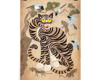 韓国の民芸絵画 虎とカササギ 1980 韓国の民芸絵画 虎とカササギ 1980