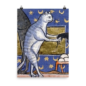 Medieval Cat Art Print: Whimsical Renaissance Home Decor