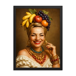 Carmen Miranda Framed Print: Vintage Fruit Hat Samba Portrait Wall Art