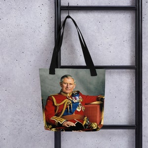 King Charles III Tote Bag: Organic Vegan Cotton All-Over Print