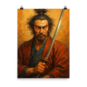 Miyamoto Musashi Samurai Art Poster Print - Unique Japanese Wall Decor - Historical Warrior Portrait for Home Office