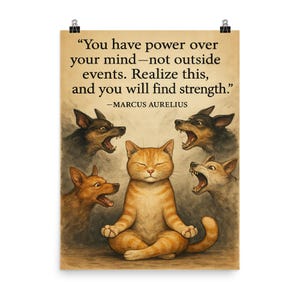 Ein Zitat von Mark Aurel - Zen-Katzen-Wandkunst, ruhige Hunde, motivierende Dekoration für friedliche Häuser