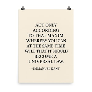 Póster con cita de la Ley Universal de Immanuel Kant: arte mural filosófico, decoración motivacional, regalo de iluminación