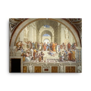 Stampa su tela &quot;La scuola di Atene&quot; - Raffaello, arte murale rinascimentale, decorazioni classiche, capolavoro della Stanza della Segnatura