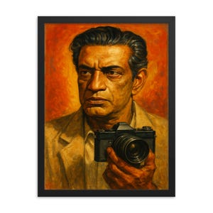 Satyajit Ray Framed Print: Handmade Samba Wood Frame, Iconic Film Decor