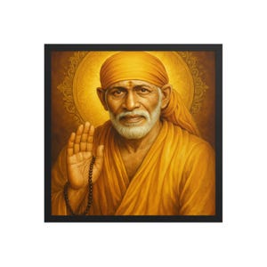 Sai Baba of Shirdi Framed Print- Unique Home Decor, Vibrant Colors, Blessings for Meditation Space