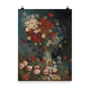 Arte mural de Van Gogh con flores de prado: impresionante póster de bodegón con rosas, obra maestra atemporal de 1886 para la decoración del hogar.