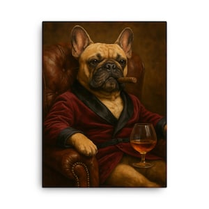 French Bulldog Canvas Print: Cigar, Cognac, Velvet - Unique Wall Art