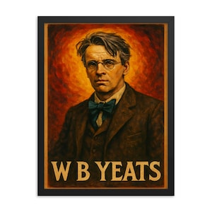 W B Yeats wydruk w ramie – literacka sztuka ścienna, irlandzki poeta, wystrój domu, wyjątkowy prezent dla miłośników książek, elegancki portret autora gotowy do powieszenia