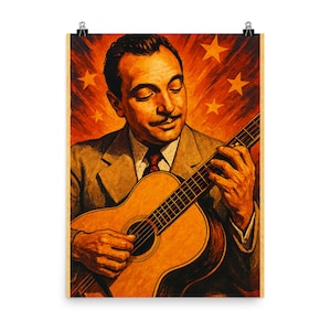 Póster de Django Reinhardt, leyenda del jazz gitano, impresión vintage, arte de pared para decoración del hogar, idea de regalo para entusiastas de la música