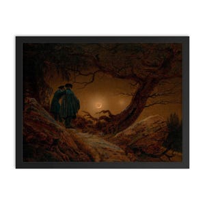 Reproduction encadrée : Deux hommes contemplant la lune, Caspar David Friedrich