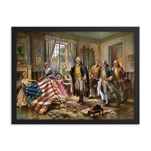 The Birth of Old Glory (Betsy Ross presenting the Flag to Geroge Washington) by Edward Percy Moran Framed Print