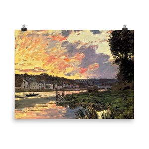 Claude Monets Seine Abend Kunstdruck - 1869 Wanddekoration - Impressionistisches Poster für Haus & Büro - Bougival Landschaft