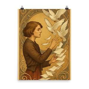 Plakat Sophie Scholl Art Nouveau - Ulotki papierowe do dekoracji ściennej White Doves Transformation