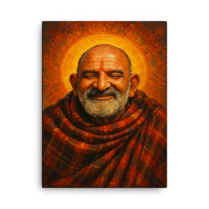 Neem Karoli Baba Canvas Wall Art – Vibrant Spiritual Home Decor, Sacred Hindu Guru Portrait, Unique Meditation Gift