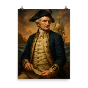 Vintages Poster-Druck von Captain James Cake Historisches Nautisches Wandkunst Einzigartiges Geschenkdekor für Entdecker-Enthusiasten