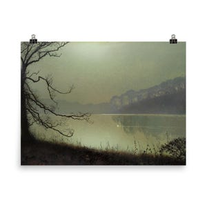 John Atkinson Grimshaw kunst aan de muur - aan het meer, maanlicht posterprint - vintage nocturne woondecoratie