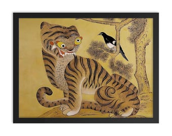 魔法の韓国のトラとカササギ | 古典神話のミンファ絵画 | 鳥と